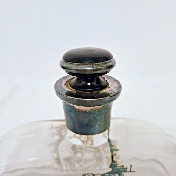 Vintage STERLING SILVER Overlay Glass Decanter Bottle Playful Scene Front/Back - Picture 3 of 12
